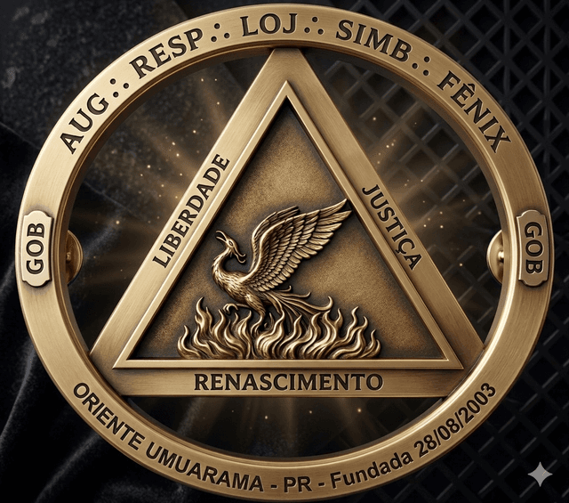 Emblema ARLS Fênix 3529 — anel, triângulo e fênix